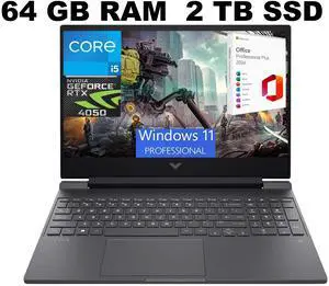 HP Victus 15 Gaming Laptop, 15.6" FHD 144Hz Display, Intel Core i5-13420H 8-core Processor, RTX 4050 6GB Graphic, 64GB DDR4  2TB PCIe SSD, Backlit Keyboard, Windows 11 Pro ,Office 2024 License