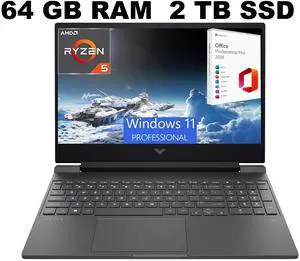 HP Victus 15 Gaming Laptop, 15.6" FHD 144Hz Display, AMD Ryzen 5 7535HS 6 Cores Processor, AMD Radeon RX 6550M Graphics, 64GB DDR5  2TB PCIe SSD, Backlit KB, Windows 11 Pro ,Office 2024 License