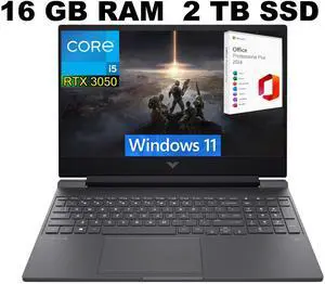 HP Victus 15 Gaming Laptop, 15.6" Full HD 144Hz Display, Intel Core i5-12450H 8-Core Processor, RTX 3050 4GB GDDR6, 16GB DDR4  2TB PCIe SSD, Bluetooth 5.3, Windows 11 ,Office 2024 License
