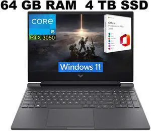 HP Victus 15 Gaming Laptop, 15.6" Full HD 144Hz Display, Intel Core i5-12450H 8-Core Processor, RTX 3050 4GB GDDR6, 64GB DDR4  4TB PCIe SSD, Bluetooth 5.3, Windows 11 ,Office 2024 License