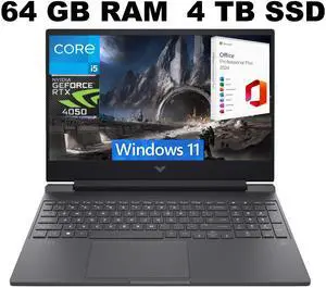 HP Victus 15 Gaming Laptop, 15.6" FHD 144Hz Display, Intel Core i5-13500H 12-Cores Processor, RTX 4050 6GB GDDR6, 64GB DDR4  4TB PCIe SSD, Backlit KYB, WiFi 6, Windows 11 ,Office 2024 License