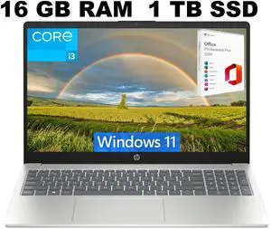 HP 15 Laptop, 15.6" FHD Display, Intel Core i3-N305 8 Cores Processor, Intel UHD Graphics, 16GB DDR4  1TB PCIe SSD, Wi-Fi 6 and Bluetooth 5.3, Fingerprint, Windows 11 ,Office 2024 License
