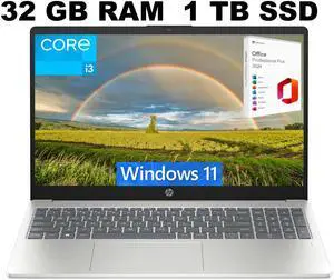 HP 15 Laptop, 15.6" FHD Display, Intel Core i3-N305 8 Cores Processor, Intel UHD Graphics, 32GB DDR4  1TB PCIe SSD, Wi-Fi 6 and Bluetooth 5.3, Fingerprint, Windows 11 ,Office 2024 License