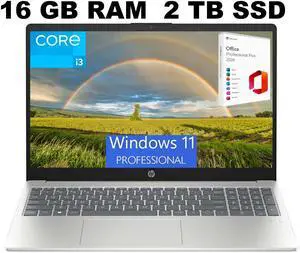 HP 15 Laptop, 15.6" FHD Display, Intel Core i3-N305 8 Cores Processor, Intel UHD Graphics, 16GB DDR4  2TB PCIe SSD, Wi-Fi 6 and Bluetooth 5.3, Fingerprint, Windows 11 Pro ,Office 2024 License
