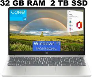 HP 15 Laptop, 15.6" FHD Display, Intel Core i3-N305 8 Cores Processor, Intel UHD Graphics, 32GB DDR4  2TB PCIe SSD, Wi-Fi 6 and Bluetooth 5.3, Fingerprint, Windows 11 Pro ,Office 2024 License
