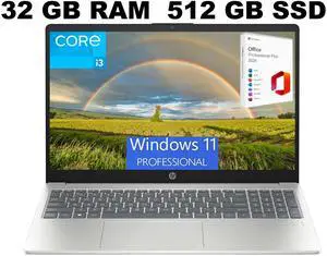 HP 15 Laptop, 15.6" FHD Display, Intel Core i3-N305 8 Cores Processor, Intel UHD Graphics, 32GB DDR4  512GB PCIe SSD, Wi-Fi 6 and Bluetooth 5.3, Fingerprint, Windows 11 Pro ,Office 2024 License