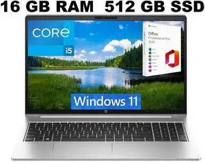 HP ProBook 450 G10 15 Laptop, 15.6" Full HD Display, Intel Core i5-1334U 10-Cores Processor, Intel Iris Xe Graphics, 16GB DDR4  512GB PCIe SSD, Bluetooth 5.3, Windows 11 ,Office 2024 License