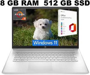 HP Pavilion 17 Laptop, 17.3" HD+ Display, AMD Ryzen 3 7320U Quad-Core Processor, AMD Radeon Graphics, 8GB  DDR4  512GB  PCIe SSD, WiFi 6,Full-size Keyboard, Windows 11 Home ,Office 2024 License