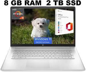 HP Pavilion 17 Laptop, 17.3" HD+ Display, AMD Ryzen 3 7320U Quad-Core Processor, AMD Radeon Graphics, 8GB  DDR4  2TB PCIe SSD, WiFi 6,Full-size Keyboard, Windows 11 Pro ,Office 2024 License
