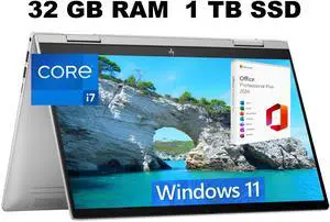 HP Envy x360 2-in-1 14 Laptop, 14" FHD Touchscreen, Intel Core i7-1335U 10-Cores Processor, Iris Xe graphics, 32GB DDR4  1TB PCIe SSD, Backlit KB, Fingerprint, Windows 11 ,Office 2024 License