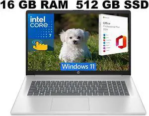 HP 17 Laptop, 17.3" HD+ (1600 x 900) Touchscreen, Intel Core 7-150U 10 cores processor, Intel Graphics, 16GB DDR4  512GB PCIe SSD, Backlit Keyboard, Windows 11 ,Office 2024 License
