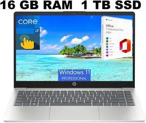 HP 15 Laptop, 15.6" Full HD Touchscreen, Intel Core i7-1355U 10 cores Processor, Intel Iris Xe Graphics, 16GB DDR4  1TB PCIe SSD, Wi-Fi 6 and Bluetooth 5.3, Windows 11 Pro ,Office 2024 License