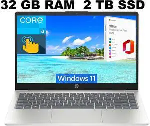 HP 15 Laptop, 15.6" HD Touchscreen, Intel Core i3-1315U 6 Cores Processor, Intel UHD Graphics, 32GB DDR4  2TB PCIe SSD, Bluetooth, Wi-Fi, Windows 11 ,Office 2024 License
