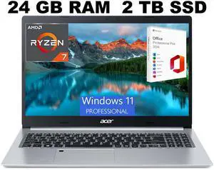 Acer Aspire 5 15 Slim Laptop, 15.6" Full HD Display, AMD Ryzen 7 3700U Quad-Core Processor, AMD Radeon Graphics, 24GB DDR4  2TB PCIe SSD, Backlit KB Fingerprint, Windows 11 Pro ,Office 2024 License