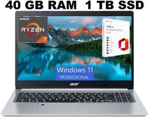 Acer Aspire 5 15 Slim Laptop, 15.6" Full HD Display, AMD Ryzen 7 3700U Quad-Core Processor, AMD Radeon Graphics, 40GB DDR4  1TB PCIe SSD, Backlit KB Fingerprint, Windows 11 Pro ,Office 2024 License