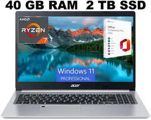 Acer Aspire 5 15 Slim Laptop, 15.6" Full HD Display, AMD Ryzen 7 3700U Quad-Core Processor, AMD Radeon Graphics, 40GB DDR4  2TB PCIe SSD, Backlit KB Fingerprint, Windows 11 Pro ,Office 2024 License