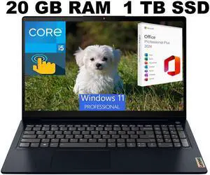 Lenovo Ideapad 3i 15 Laptop, 15.6" FHD Touchscreen, Intel Core i5-1155G7 processor, Intel Iris Xe Graphics, 20GB DDR4  1TB PCIe SSD, Bluetooth Wi-Fi, Windows 11 Pro,Office 2024 License