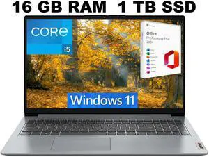 Lenovo IdeaPad 1i 15 Laptop, 15.6" FHD Display, Intel Core i5-1235U 10 core Processor, Intel Iris Xe Graphics, 16GB DDR4  1TB PCIe SSD, Wi-Fi 6 and Bluetooth 5.0, Windows 11 ,Office 2024 License