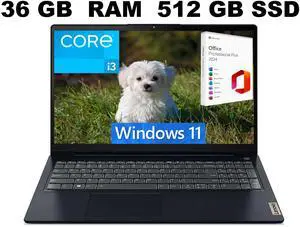 Lenovo IdeaPad 3 15 Laptop, 15.6" FHD Display, Intel Core i3-1215U 6-Core Processor, Intel UHD Graphics, 36GB DDR4  512GB PCIe SSD, Backlit Keyboard | Fingerprint, Windows 11 ,Office 2024 License