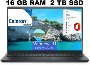 Dell Inspiron 15 3525 Laptop, 15.6" FHD Display, AMD Ryzen 5 5500U 6 core Processor, AMD Radeon Graphics, 16GB DDR4  2TB PCIe SSD, WiFi, Bluetooth, Webcam, Windows 11 Pro ,Office 2024 License