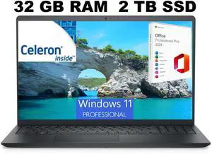 Dell Inspiron 15 3525 Laptop, 15.6" FHD Display, AMD Ryzen 5 5500U 6 core Processor, AMD Radeon Graphics, 32GB DDR4  2TB PCIe SSD, WiFi, Bluetooth, Webcam, Windows 11 Pro ,Office 2024 License