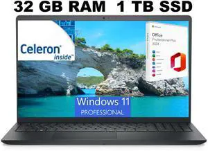 Dell Inspiron 15 3525 Laptop, 15.6" FHD Display, AMD Ryzen 5 5500U 6 core Processor, AMD Radeon Graphics, 32GB DDR4  1TB PCIe SSD, WiFi, Bluetooth, Webcam, Windows 11 Pro ,Office 2024 License
