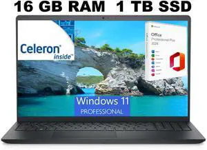 Dell Inspiron 15 3525 Laptop, 15.6" FHD Display, AMD Ryzen 5 5500U 6 core Processor, AMD Radeon Graphics, 16GB DDR4  1TB PCIe SSD, WiFi, Bluetooth, Webcam, Windows 11 Pro ,Office 2024 License