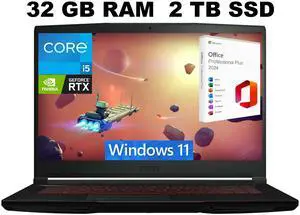 MSI Thin GF63 15 Gaming Laptop, 15.6" FHD 144Hz Display, Intel Core i5-12450H 10 cores Processor, GeForce RTX 2050 4 GB, 32GB DDR4  2TB PCIe SSD, Cooler Boost 5, Windows 11 ,Office 2024 License