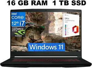 MSI Thin GF63 15 Gaming Laptop, 15.6" FHD 144Hz, Intel Core i7-12650H 10-Cores, GeForce RTX 4050 6GB GDDR6 Graphics, 16GB DDR4  1TB PCIe SSD, Cooler Boost 5, Windows 11 ,Office 2024 License