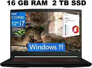 MSI Thin GF63 15 Gaming Laptop, 15.6" FHD 144Hz, Intel Core i7-12650H 10-Cores, GeForce RTX 4050 6GB GDDR6 Graphics, 16GB DDR4  2TB PCIe SSD, Cooler Boost 5, Windows 11 ,Office 2024 License