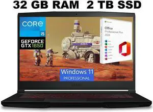MSI GF63 Thin 15 Gaming Laptop, 15.6" FHD Display, Intel Core i5-11400H 6 core Processor, NVIDIA GeForce GTX 1650 4GB, 32GB DDR4  2TB PCIe SSD, Backlit KB, Windows 11 Pro ,Office 2024 License
