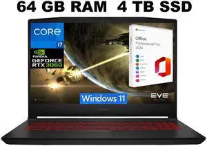 MSI Katana GF66 15 Gaming Laptop, 15.6" FHD 144Hz Display, Intel Core i7-11800H 8 Core Processor, GeForce RTX 3060 6GB GDDR6, 64GB DDR4  4TB PCIe SSD, Backlit KB, Windows 11 ,Office 2024 License