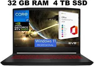 MSI Katana GF66 15 Gaming Laptop, 15.6" FHD 144Hz Display, Intel Core i7-11800H 8 Core Processor, GeForce RTX 3060 6GB GDDR6, 32GB DDR4  4TB PCIe SSD, Backlit KB, Windows 11 Pro ,Office 2024 License