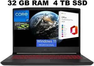MSI Pulse GL66 15 Gaming Laptop, 15.6" FHD 144Hz, Intel Core i7-11800H 8 Cores Processor, GeForce RTX 3070 8GB GDDR6, 32GB DDR5  4TB  PCIe SSD, RGB Keyboard, Windows 11 Pro ,Office 2024 License