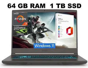 MSI Thin A15 Gaming Laptop, 15.6" FHD 144Hz, AMD Ryzen 7 7735HS 8 Cores Processor, NVIDIA GeForce RTX 4050 6GB GDDR6, 64GB DDR5 1TB PCIe SSD, Cooler Boost 5, Windows 11 ,Office 2024 License MSI Thin A15 Gaming Laptop, 15.6" FHD 144Hz, AMD Ryzen 7 7735HS 8 Cores Processor, NVIDIA GeForce RTX 4050 6GB GDDR6, 64GB DDR5 1TB PCIe SSD, Cooler Boost 5, Windows 11 ,Office 2024 License