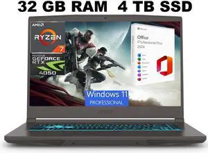 MSI Thin A15 Gaming Laptop, 15.6" FHD 144Hz, AMD Ryzen 7 7735HS 8 Cores Processor, NVIDIA GeForce RTX 4050 6GB GDDR6, 32GB DDR5  4TB  PCIe SSD, Cooler Boost 5, Windows 11 Pro ,Office 2024 License