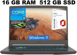 MSI Thin 15 Gaming Laptop, 15.6" FHD 144Hz, Intel Core i5-13420H 8 Cores Processor, NVIDIA GeForce RTX 4050 6GB Graphic, 16GB DDR4  512GB PCIe SSD, Backlit KB, Windows 11 ,Office 2024 License