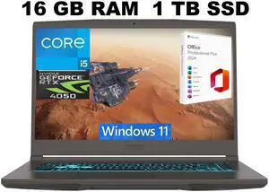 MSI Thin 15 Gaming Laptop, 15.6" FHD 144Hz, Intel Core i5-13420H 8 Cores Processor, NVIDIA GeForce RTX 4050 6GB Graphic, 16GB DDR4  1TB PCIe SSD, Backlit KB, Windows 11 ,Office 2024 License