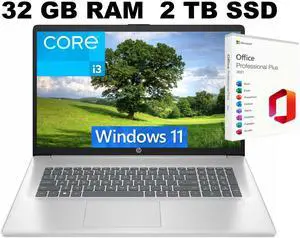 HP 17 Laptop, 17.3" FHD (1920 x 1080) Display, Intel Core i3-N305 8 Cores Processor, Intel UHD Graphics, 32GB DDR4 2TB PCIe SSD, Fingerprint Reader, Wi-Fi 6, Windows 11 ,Office 2021 License HP 17 Laptop, 17.3" FHD (1920 x 1080) Display, Intel Core i3-N305 8 Cores Processor, Intel UHD Graphics, 32GB DDR4 2TB PCIe SSD, Fingerprint Reader, Wi-Fi 6, Windows 11 ,Office 2021 License