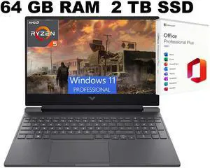 HP Victus 15 Gaming Laptop, 15.6" FHD 144Hz Display, AMD Ryzen 5 7535HS 6 cores Processor, AMD Radeon RX 6550M, 64GB DDR5 2TB PCIe SSD, Backlit KB, Windows 11 Pro ,Office 2021 License HP Victus 15 Gaming Laptop, 15.6" FHD 144Hz Display, AMD Ryzen 5 7535HS 6 cores Processor, AMD Radeon RX 6550M, 64GB DDR5 2TB PCIe SSD, Backlit KB, Windows 11 Pro ,Office 2021 License