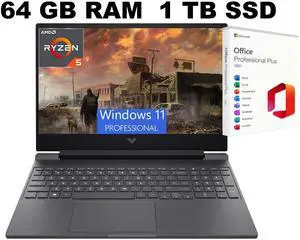 HP Victus 15 Gaming Laptop, 15.6" FHD 144Hz Display, AMD Ryzen 5 7535HS 6 cores Processor, AMD Radeon RX 6550M, 64GB DDR5 1TB PCIe SSD, Backlit KB, Windows 11 Pro ,Office 2021 License HP Victus 15 Gaming Laptop, 15.6" FHD 144Hz Display, AMD Ryzen 5 7535HS 6 cores Processor, AMD Radeon RX 6550M, 64GB DDR5 1TB PCIe SSD, Backlit KB, Windows 11 Pro ,Office 2021 License