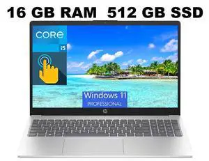 HP 15 Laptop, 15.6" HD (1366 x 768) Touchscreen, Intel Core i5-1235U 10 Cores Processor, Intel Iris Xe Graphics, 16GB DDR4 512GB PCIe SSD, Bluetooth, Wi-Fi, Windows 11 Pro HP 15 Laptop, 15.6" HD (1366 x 768) Touchscreen, Intel Core i5-1235U 10 Cores Processor, Intel Iris Xe Graphics, 16GB DDR4 512GB PCIe SSD, Bluetooth, Wi-Fi, Windows 11 Pro