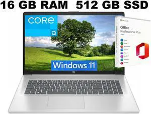 HP 17 Laptop, 17.3" FHD (1920 x 1080) Display, Intel Core i3-N305 8 Cores Processor, Intel UHD Graphics, 16GB DDR4 512GB PCIe SSD, Fingerprint Reader, Wi-Fi 6, Windows 11 ,Office 2021 License HP 17 Laptop, 17.3" FHD (1920 x 1080) Display, Intel Core i3-N305 8 Cores Processor, Intel UHD Graphics, 16GB DDR4 512GB PCIe SSD, Fingerprint Reader, Wi-Fi 6, Windows 11 ,Office 2021 License