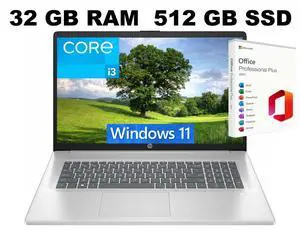 HP 17 Laptop, 17.3" FHD (1920 x 1080) Display, Intel Core i3-N305 8 Cores Processor, Intel UHD Graphics, 32GB DDR4 512GB PCIe SSD, Fingerprint Reader, Wi-Fi 6, Windows 11 ,Office 2021 License HP 17 Laptop, 17.3" FHD (1920 x 1080) Display, Intel Core i3-N305 8 Cores Processor, Intel UHD Graphics, 32GB DDR4 512GB PCIe SSD, Fingerprint Reader, Wi-Fi 6, Windows 11 ,Office 2021 License
