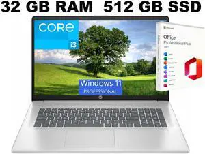 HP 17 Laptop, 17.3" FHD (1920 x 1080) Display, Intel Core i3-N305 8 Cores Processor, Intel UHD Graphics, 32GB DDR4 512GB PCIe SSD, Fingerprint Reader, Wi-Fi 6, Windows 11 Pro ,Office 2021 License HP 17 Laptop, 17.3" FHD (1920 x 1080) Display, Intel Core i3-N305 8 Cores Processor, Intel UHD Graphics, 32GB DDR4 512GB PCIe SSD, Fingerprint Reader, Wi-Fi 6, Windows 11 Pro ,Office 2021 License