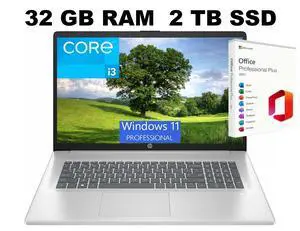 HP 17 Laptop, 17.3" FHD (1920 x 1080) Display, Intel Core i3-N305 8 Cores Processor, Intel UHD Graphics, 32GB DDR4 2TB PCIe SSD, Fingerprint Reader, Wi-Fi 6, Windows 11 Pro ,Office 2021 License HP 17 Laptop, 17.3" FHD (1920 x 1080) Display, Intel Core i3-N305 8 Cores Processor, Intel UHD Graphics, 32GB DDR4 2TB PCIe SSD, Fingerprint Reader, Wi-Fi 6, Windows 11 Pro ,Office 2021 License