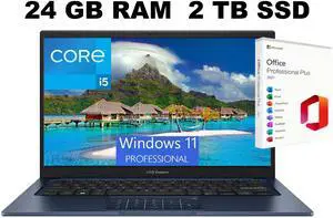 ASUS Vivobook 14 Laptop, 14" FHD Display, Intel Core i5-1334U 10-Core Processor, Intel UHD Graphics, 24GB DDR4 2TB PCIe SSD, Wi-Fi 5 and Bluetooth 5.1, Windows 11 Pro ,Office 2021 License ASUS Vivobook 14 Laptop, 14" FHD Display, Intel Core i5-1334U 10-Core Processor, Intel UHD Graphics, 24GB DDR4 2TB PCIe SSD, Wi-Fi 5 and Bluetooth 5.1, Windows 11 Pro ,Office 2021 License