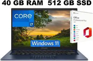 ASUS Vivobook 14 Laptop, 14" FHD Display, Intel Core i7-1355U 10 cores Processor, Intel Iris Xe Graphics, 40GB DDR4 512GB PCIe SSD, Wi-Fi 5 (1x1) and Bluetooth 5, Windows 11 ,Office 2021 License ASUS Vivobook 14 Laptop, 14" FHD Display, Intel Core i7-1355U 10 cores Processor, Intel Iris Xe Graphics, 40GB DDR4 512GB PCIe SSD, Wi-Fi 5 (1x1) and Bluetooth 5, Windows 11 ,Office 2021 License