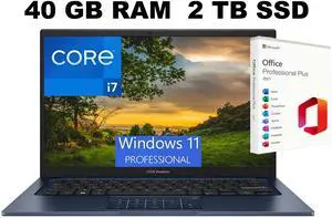 ASUS Vivobook 14 Laptop, 14" FHD Display, Intel Core i7-1355U 10 cores Processor, Intel Iris Xe Graphics, 40GB DDR4 2TB PCIe SSD, Wi-Fi 5 (1x1) and Bluetooth 5, Windows 11 Pro ,Office 2021 License ASUS Vivobook 14 Laptop, 14" FHD Display, Intel Core i7-1355U 10 cores Processor, Intel Iris Xe Graphics, 40GB DDR4 2TB PCIe SSD, Wi-Fi 5 (1x1) and Bluetooth 5, Windows 11 Pro ,Office 2021 License