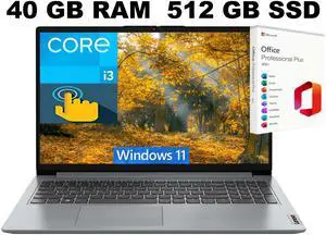 Lenovo IdeaPad 1 15 Laptop, 15.6" FHD Touchscreen, Intel Core i3-1215U Processor 6 Cores Processor, Intel UHD Graphics, 40GB DDR4 512GB PCIe SSD, Wi-Fi 6, Windows 11 ,Office 2021 License Lenovo IdeaPad 1 15 Laptop, 15.6" FHD Touchscreen, Intel Core i3-1215U Processor 6 Cores Processor, Intel UHD Graphics, 40GB DDR4 512GB PCIe SSD, Wi-Fi 6, Windows 11 ,Office 2021 License